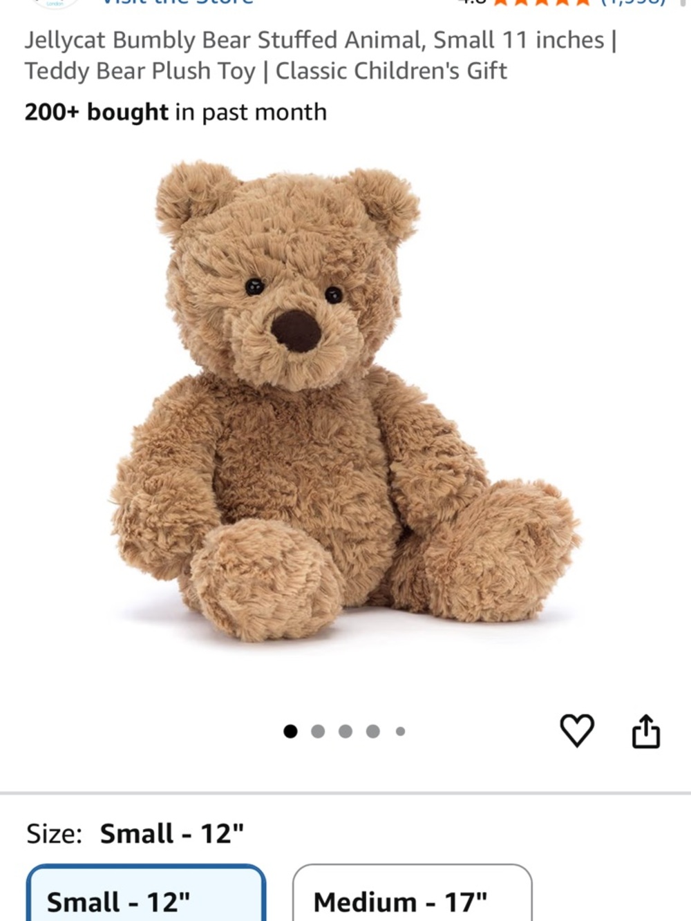 Jellycat Curly Plush Bear - Tan Fur with Darker Brown Nose